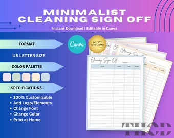 Minimalist Cleaning Sign Off Sheet Schedule, Log sheet template, Cleaning Checklist Template