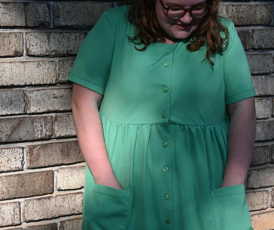 Plaid Shirt Dress V Neck Buttons Green Maxi Dress - Power Day Sale