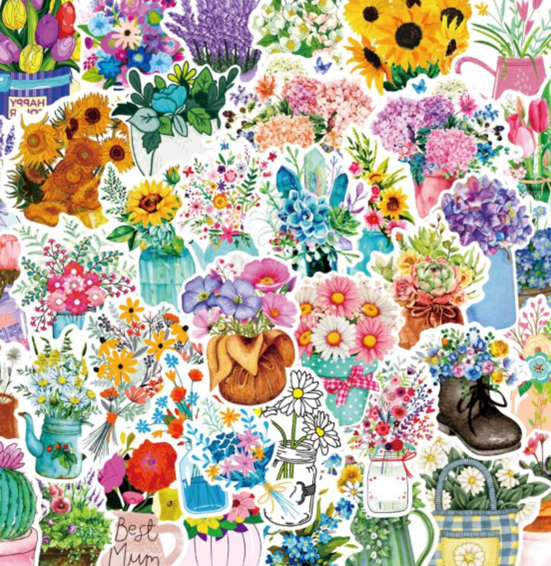 Stickers Plant Flower Aesthetic Sticker Stationery Notebook Kids Toys ...