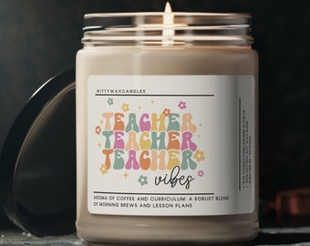 Teacher Vibes Soy Wax Candle Gift for Teacher Appreciation, Teacher Candle, Retro Teacher Gift, Back to School Teacher Gift, New Teacher Job