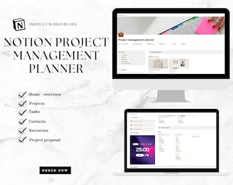 Notion Project Management Planner, business template, work, project proposal, resources, administration, tracker, task manager & client list
