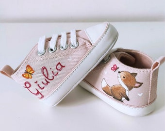 Personalized hand-painted cradle shoes - Bosco pattern