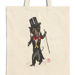 Cotton Canvas Tote Bag, Dancing dog tote bag, something different tote, whimsical bag, original art design tote, Birthday gift idea