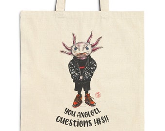 Axolotl Tote Bag, Baumwolltasche, mal anders, wunderliche Stofftasche, Original Kunst Design, Geburtstag Geschenkidee