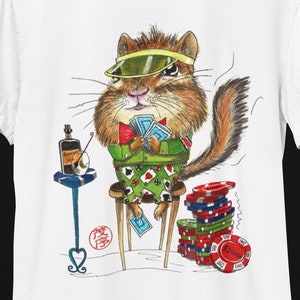 Funny Chipmunk Poker Player Unisex Softstyle T-Shirt, Humorous Tee, Gambling Theme Shirt, Poker Enthusiast Gift, Casino Lover Apparel