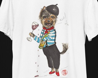 Yorkshire Terrier French Style Unisex Softstyle T-Shirt, Cute Dog Beret Red Wine, Humorous Tee, Dog Lover Gift, Funny Animal Shirt