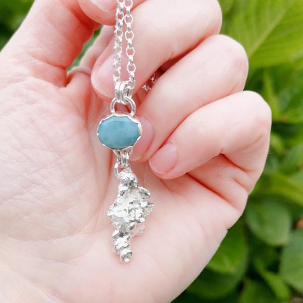 Collier organique en argent 925 et larimar