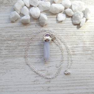 Collier pendule en argent massif avec agate blue lace et améthyste