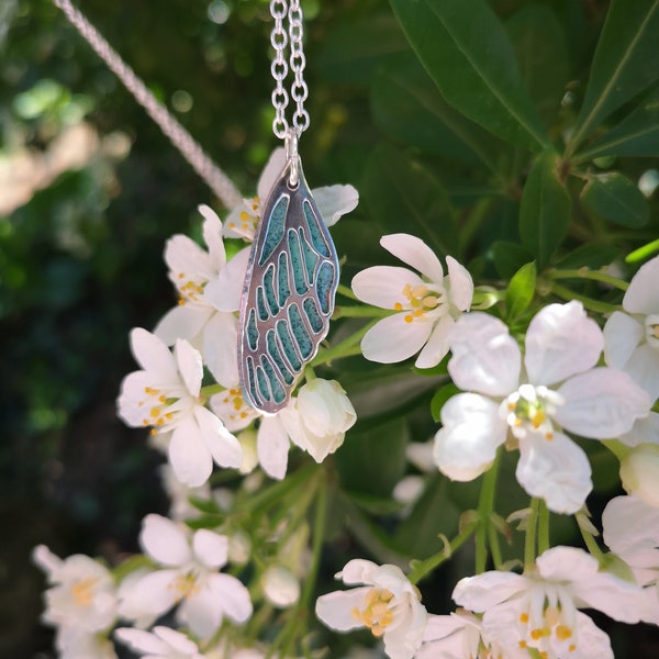 Collier aile de papillon en argent 925 et émaillage sur cuivre