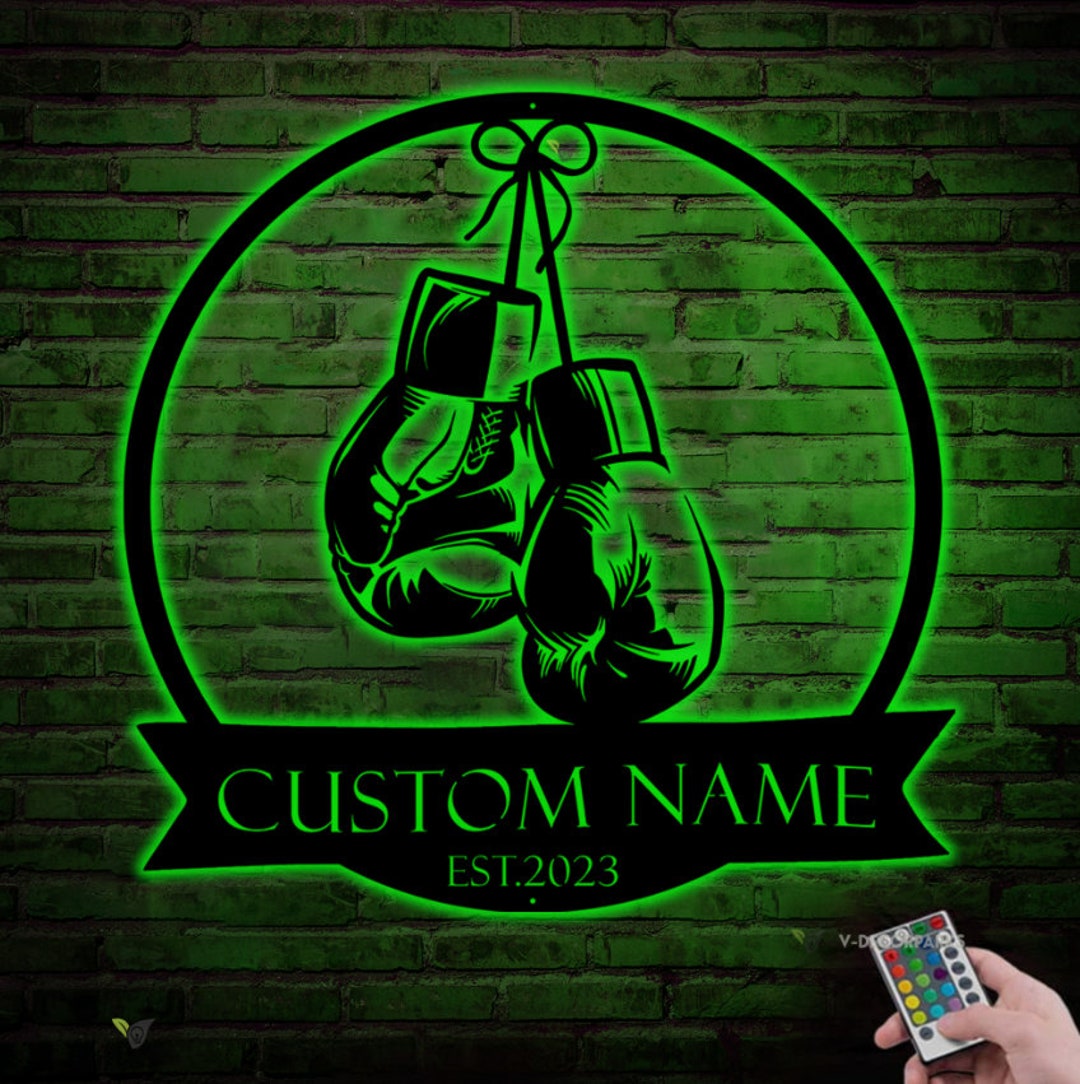 Custom Boxing Gloves Metal Sign With LED Light Personalized King Boxer