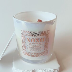 XOXO Rose + Strawberry Quartz Crystal Candle | Love Spell