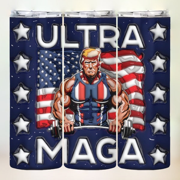 Ultra MAGA Muscle Man Patriotic Tumbler Wrap Design, Digital PNG Download, 3D Inflated Look Graphic