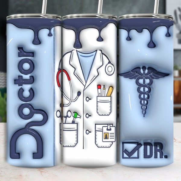 Doctor Themed Tumbler Wrap Design, Digital PNG Download, 3D Inflated Effect, Medical Professional Gift, Custom Cup Graphics