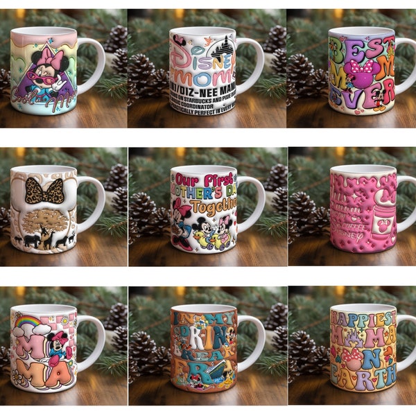 Mother's Day 3D Mug Wrap Designs Bundle, Inflated Sublimation Graphics, Digital Download, Coffee Cup Design, PNG, Unique Mug Decoration