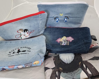 Upcycled Denim Anime Pouch: Sailor Moon Makeup Bag