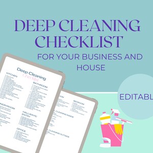 Lista de verificação de limpeza profunda editável, lista de verificação de limpeza doméstica, lista de verificação de limpeza profissional, lista de verificação de limpeza profunda personalizável,