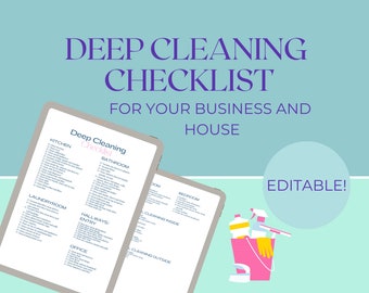 Editable deep cleaning checklist, house cleaning checklist, professional cleaning checklist, customizable deep cleaning checklist,