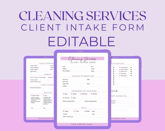 House cleaning contract, cleaning agreement, editable client form, cleaning service agreement, client intake form, cleaning company contract