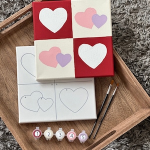 Checkered Hearts Paint by Number Kit for Adults, DIY Valentines Craft Gift, Create Your Own Painting for Beginners, Galentines Activity