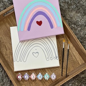 Boho Heart Rainbow Paint by Number Kit for Adults, DIY Valentines Craft Gift, Create Your Own Painting for Beginners, Galentines Activity