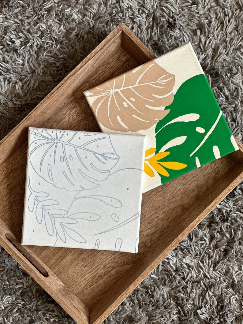 Tropical Leaves Paint by Number Kit – DIY Botanical Canvas Painting Set for Adults | Easy Modern Wall Art | Unique Craft Gift Ideas image 8