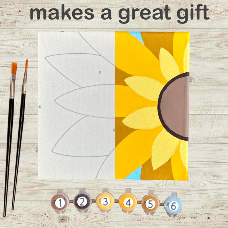 Sunflower Paint by Number Kit for Adults – DIY 8 X 8 Inch Canvas ...
