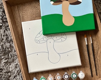 Paint by Number Kit – Cute Mushroom Canvas | Easy DIY Painting Set for Beginners Adults | Relaxing Craft Gift | Nature Wall Art