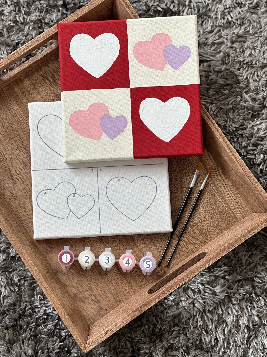 Checkered Hearts Paint by Number Kit for Adults, DIY Valentines