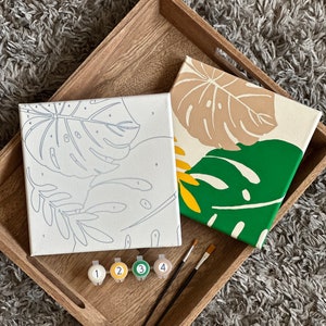 Tropical Leaves Paint by Number Kit – DIY Botanical Canvas Painting Set for Adults | Easy Modern Wall Art | Unique Craft Gift Ideas image 3