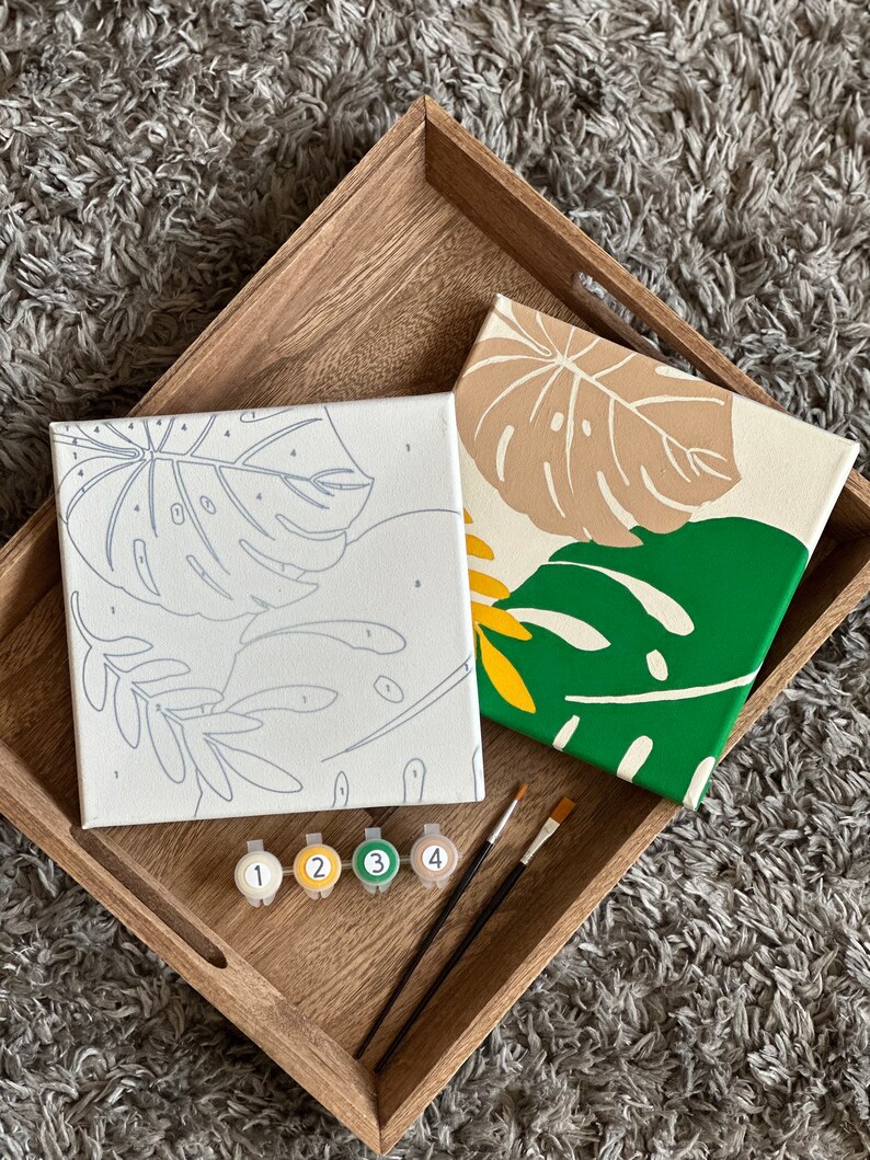 Tropical Leaves Paint by Number Kit – DIY Botanical Canvas Painting Set for Adults | Easy Modern Wall Art | Unique Craft Gift Ideas image 3