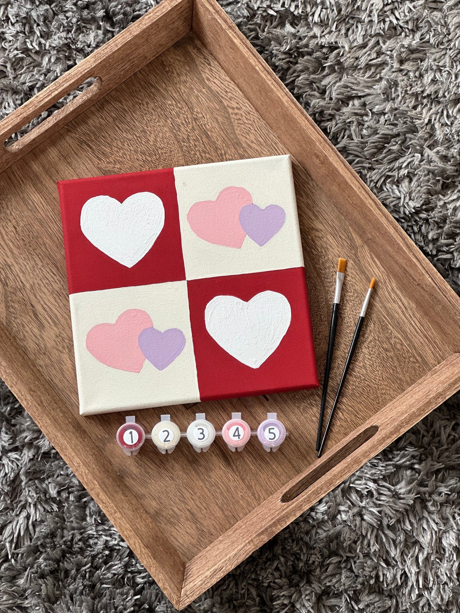 Checkered Hearts Paint by Number Kit for Adults, DIY Valentines
