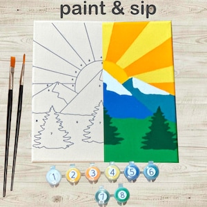 Mountain Sunset Paint by Number Kit – DIY Easy Canvas Painting Set for Adults | Relaxing Landscape Art Kit | Relaxing Beginner Craft Gift