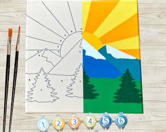 Mountain Sunset Paint by Number Kit – DIY Easy Canvas Painting Set for Adults | Relaxing Landscape Art Kit | Relaxing Beginner Craft Gift