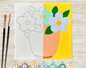 DIY Flower Pot Paint by Number Kit – Easy Floral Painting Set for Beginners | Spring Craft | Cute Acrylic Art Kit | Relaxing Creative Gift