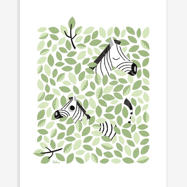 HIDE & SEEK - Children's poster - Zebra and leaves