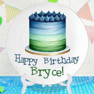 First Birthday Custom Plate, Boy&#39;s Personalized Smash cake 1st birthday, boys Happy Birthday, baby shower gift, Custom name, Birthday cake