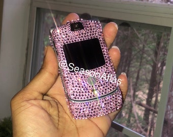 Op bestelling gemaakt Strass Motorola Razor / Razr, Y2k Vintage Blinged Sparkly, jaren 2000 glamour, Bedazzled Flip Phone, Paris Hilton Geïnspireerd