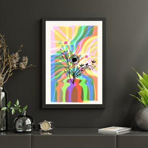 Green Yellow Illustrative Flowers Poster abstract vase download digital