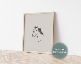 Digital Download, horse, horse drawing, wall print, home decor, minimal art, simply illustration, fine wall decoration, horse lover