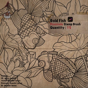 15 Gold Fish Japanese Tattoo Procreate Stamp Brush