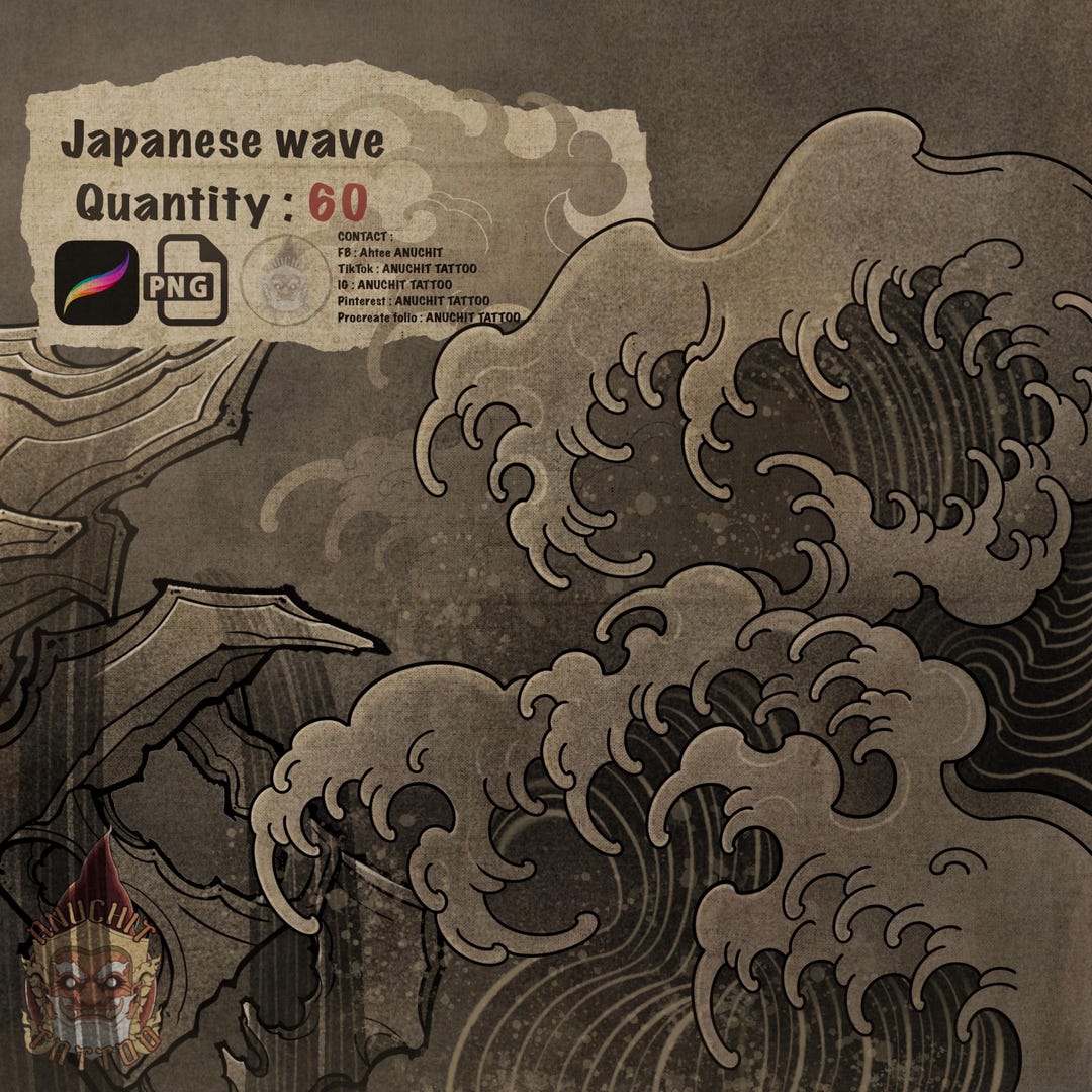 60 Wave Japanese Traditional Procreate Stamp Brush - Etsy