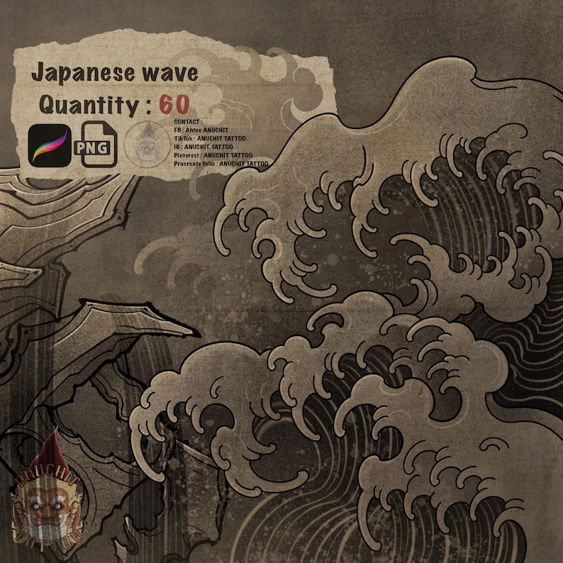 60 Wave Japanese Traditional Procreate Stamp Brush - Etsy