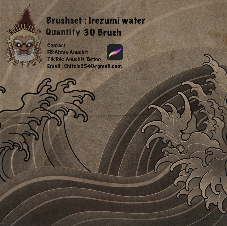 Wave Irezumi Tattoo Procreate Stamp Brush - Etsy