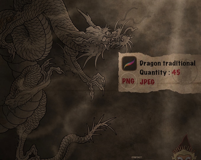 45 Dragon Traditional Japanese Tattoo Procreate Stamp Brush - Etsy