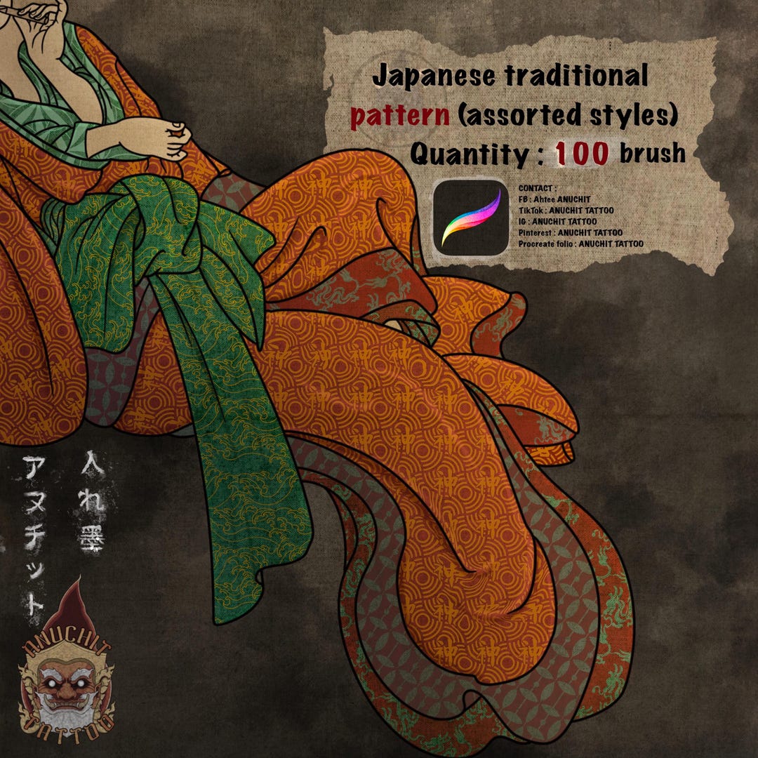 100 Patterns Traditional Japanese Procreate Brush - Etsy