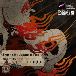 30 Fire Japanese Tattoo Procreate Stamp Brush