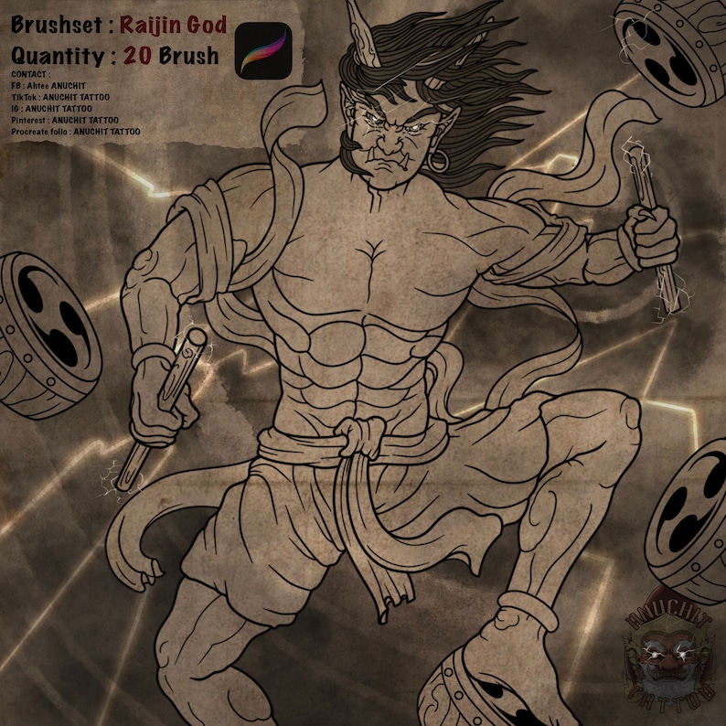 Raijin God Japanese Tattoo Procreate Stamp Brush - Etsy
