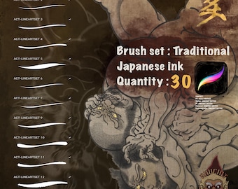 30 Traditional Japanese ink Procreate line Brush
