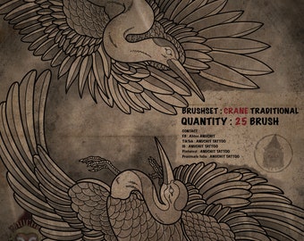 Pincel de sello para tatuaje tradicional japonés de grulla para Procreate