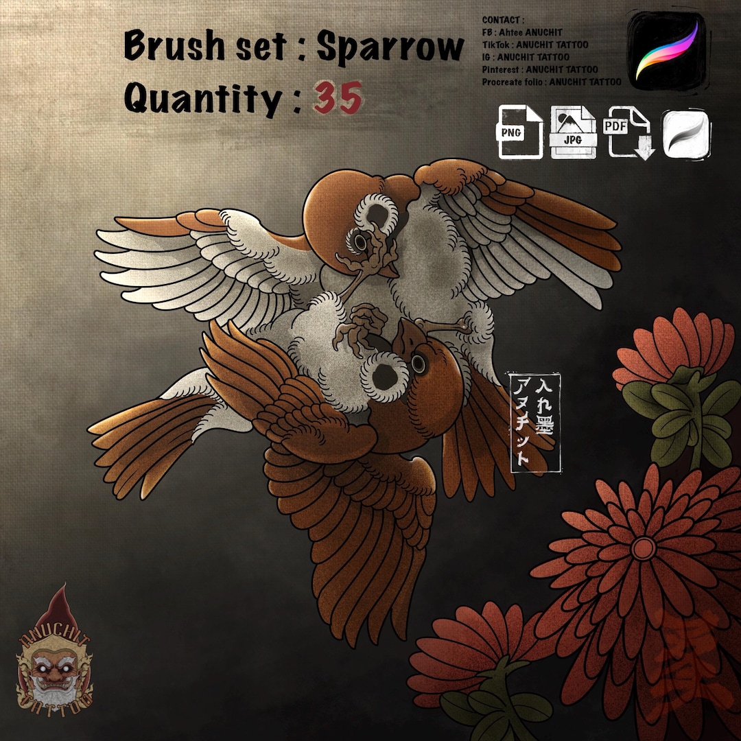 35 Sparrows Traditional Japanese Procreate Stamp Brush - Etsy